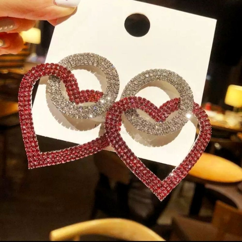 Pink Rhinestone Heart Earrings Bling Glamorous Love Party Jewelry